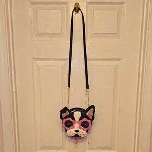 NWT BETSEY JOHNSON Puppy In Sunglasses Black & Pink Dog Glitter Crossbody